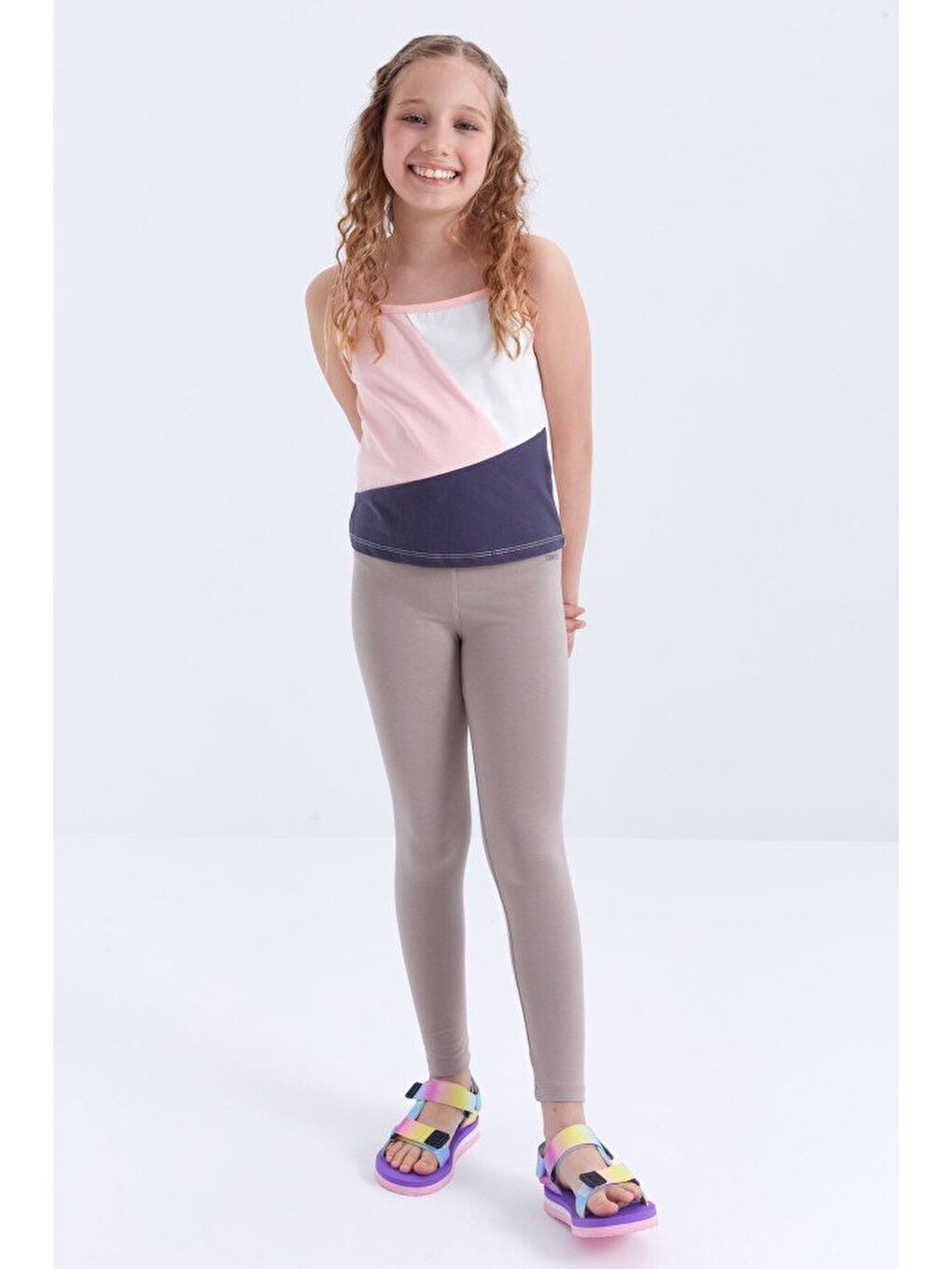 Standart Fit Basic 3lü Paket Eflatun-Koyu Bej-Kahverengi  Kız Çocuk Tayt - 75047-3