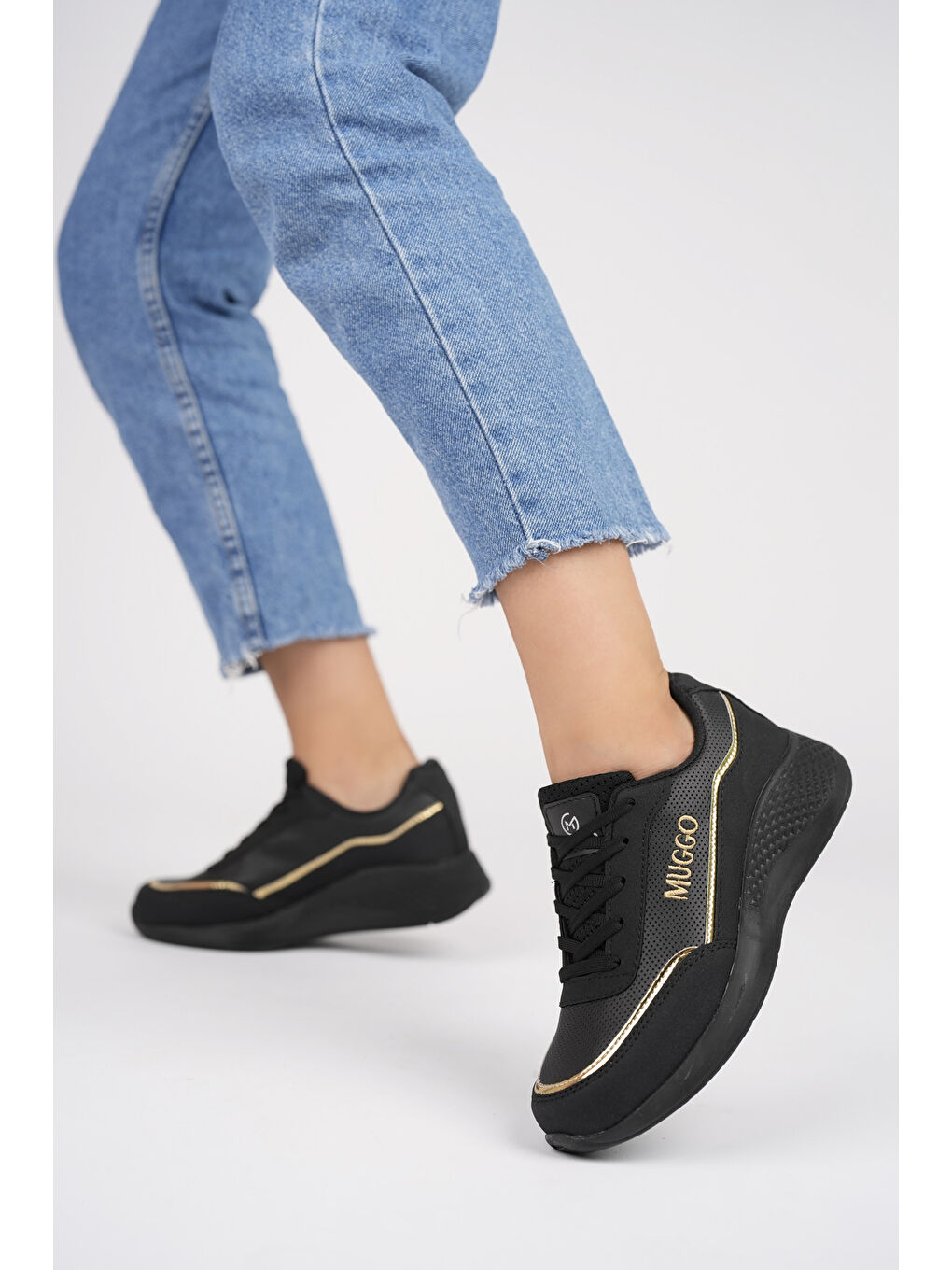 Siyah COCO Kadın Ortopedik Günlük Bağcıklı Şık Rahat Sneaker Spor Ayakkabı-4