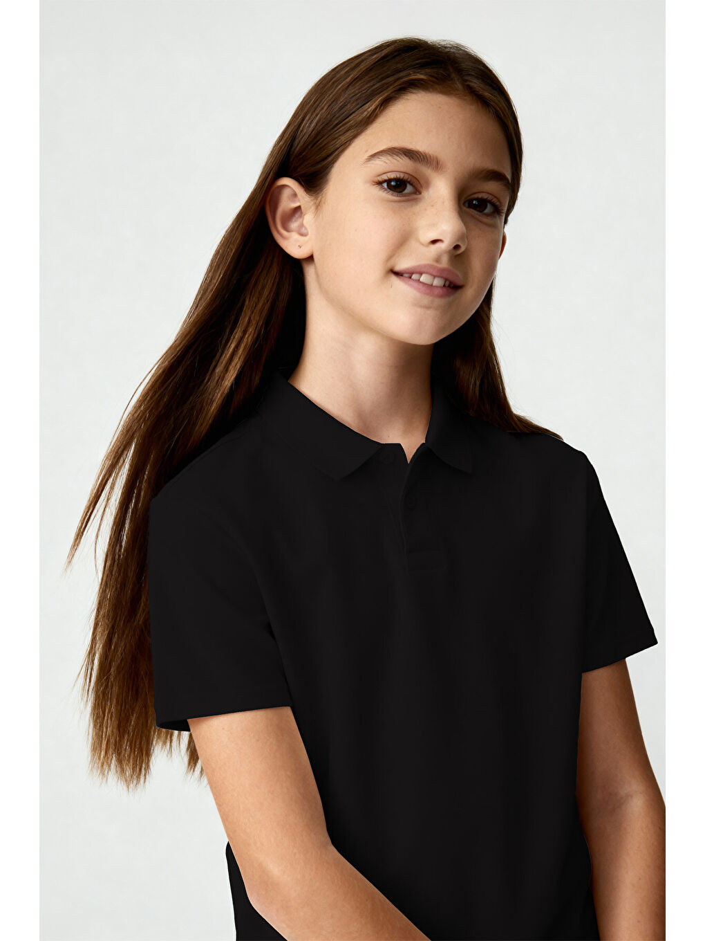 Siyah Polo Yaka Standart Fit Basic Unisex T-Shirt - 11330-1