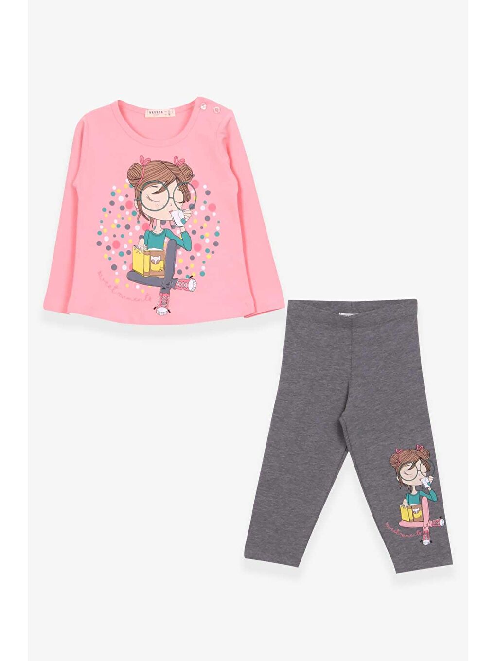 Pembe Kız Çocuk Taytlı Takım Kız Baskılı Pudra (1.5-4 Yaş)