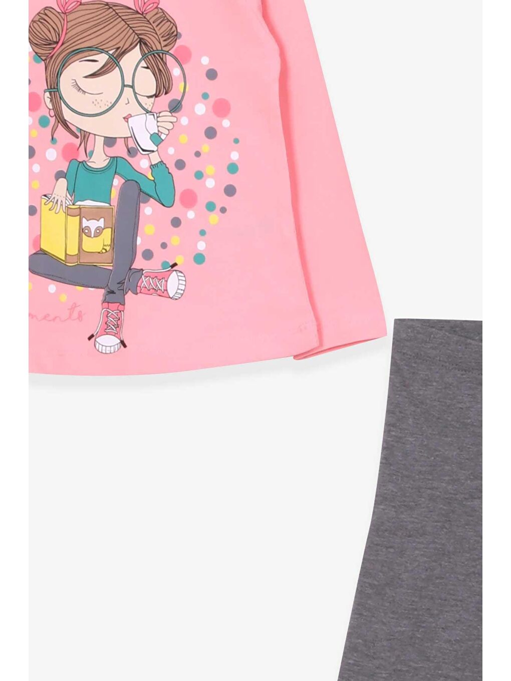 Pembe Kız Çocuk Taytlı Takım Kız Baskılı Pudra (1.5-4 Yaş)-2