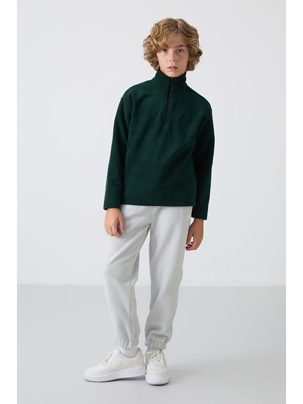 Standart Fit 2li Paket Çam Yeşili-Taş Erkek Çocuk Polar Sweatshirt - 11221-3