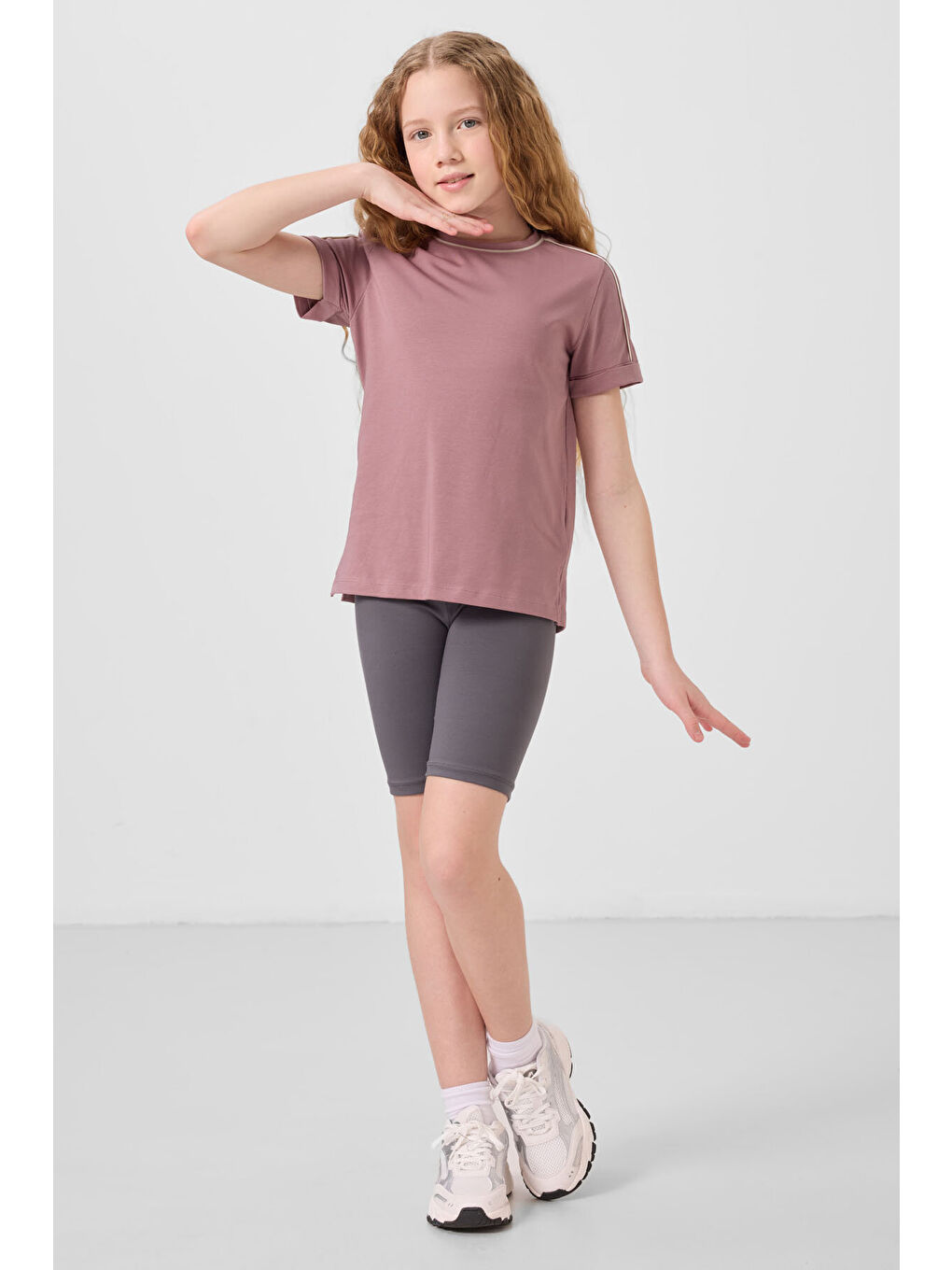 Standart Fit Basic 3lü Paket Eflatun-Gül Kurusu-Koyu Gri  Kız Çocuk Tayt - 75188-2