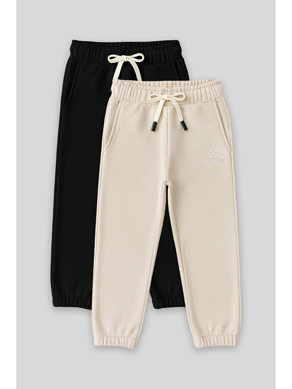 Standart Fit Basic 2li Paket Siyah-Bej Erkek Çocuk Eşofman Alt - 11225