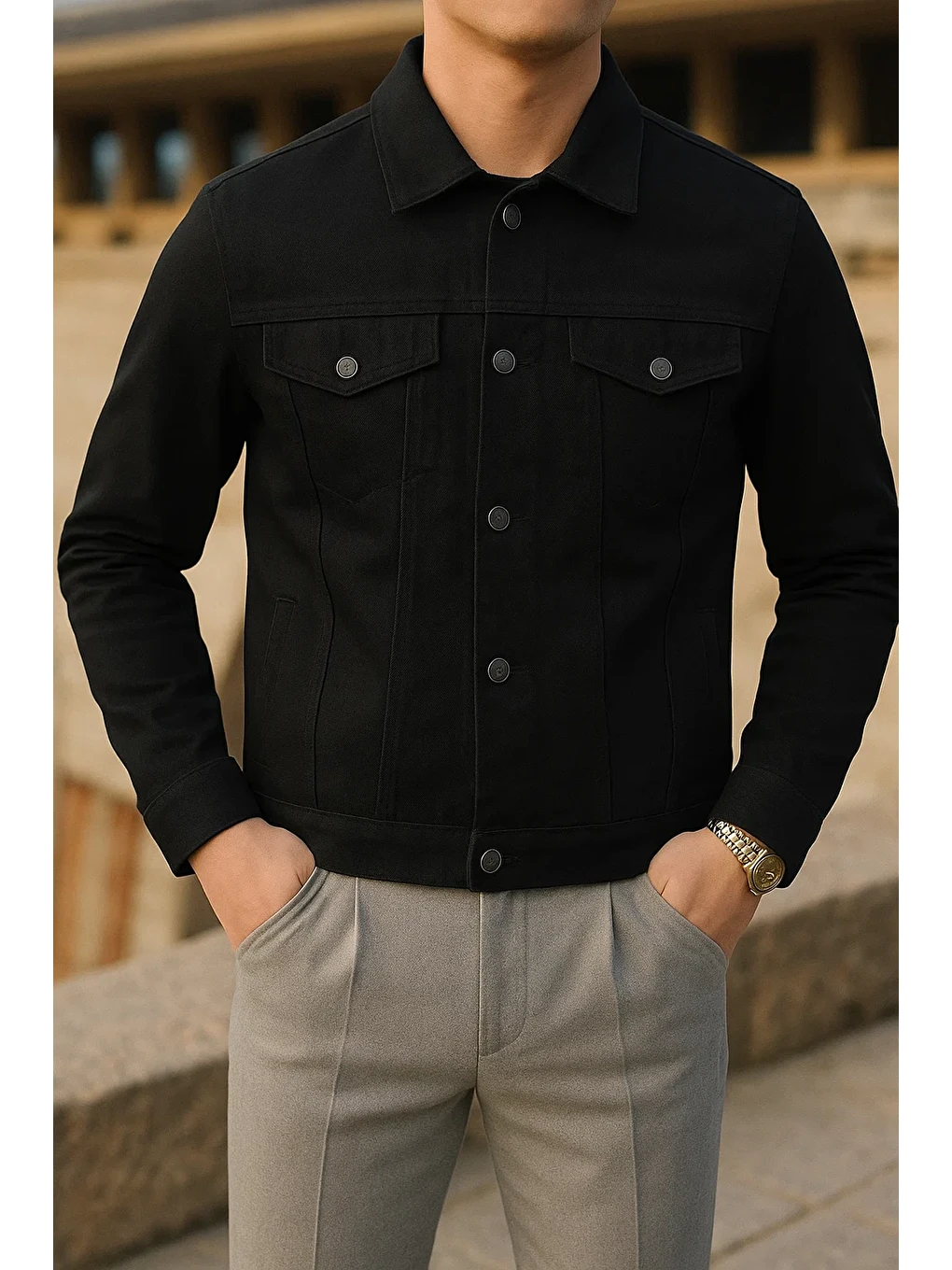Erkek Mevsimlik Slim Fit Trend Klasik Siyah Jean Ceket