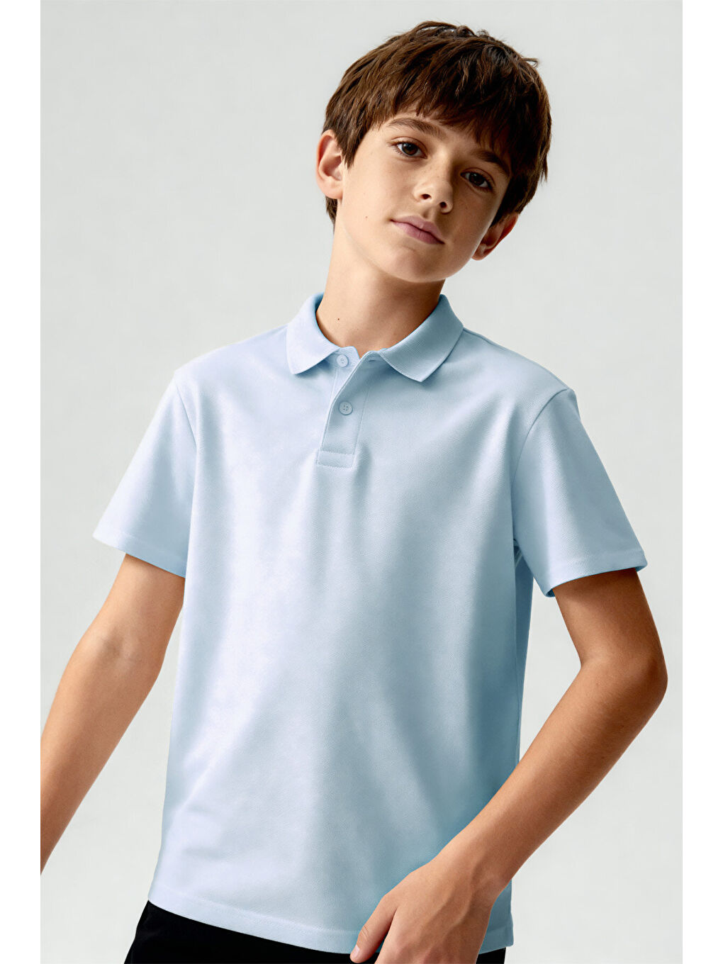 Açık Mavi Polo Yaka Standart Fit Basic Unisex T-Shirt - 11330-1