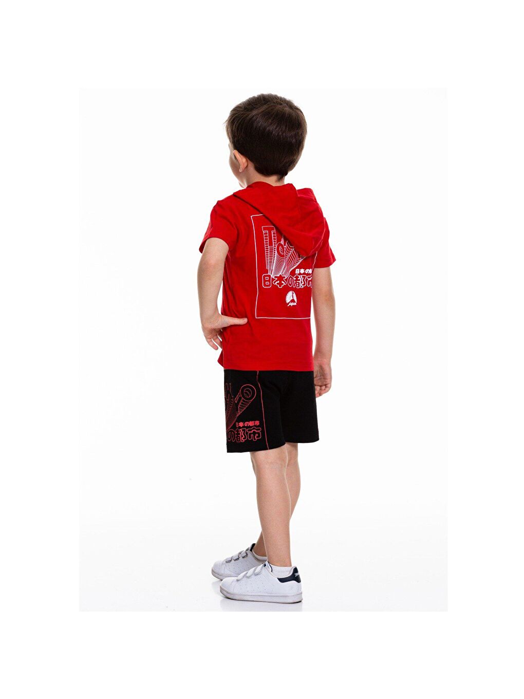 Kırmızı Tokyo Baskılı Armalı Şortlu Takım-1