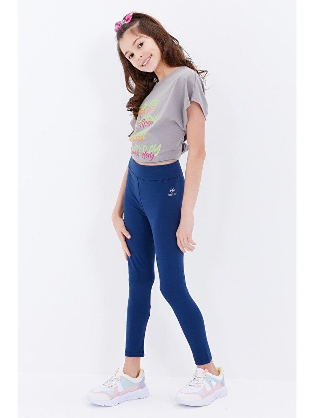 Standart Fit Basic 3lü Paket Siyah-Gri-İndigo  Kız Çocuk Tayt - 75047-1
