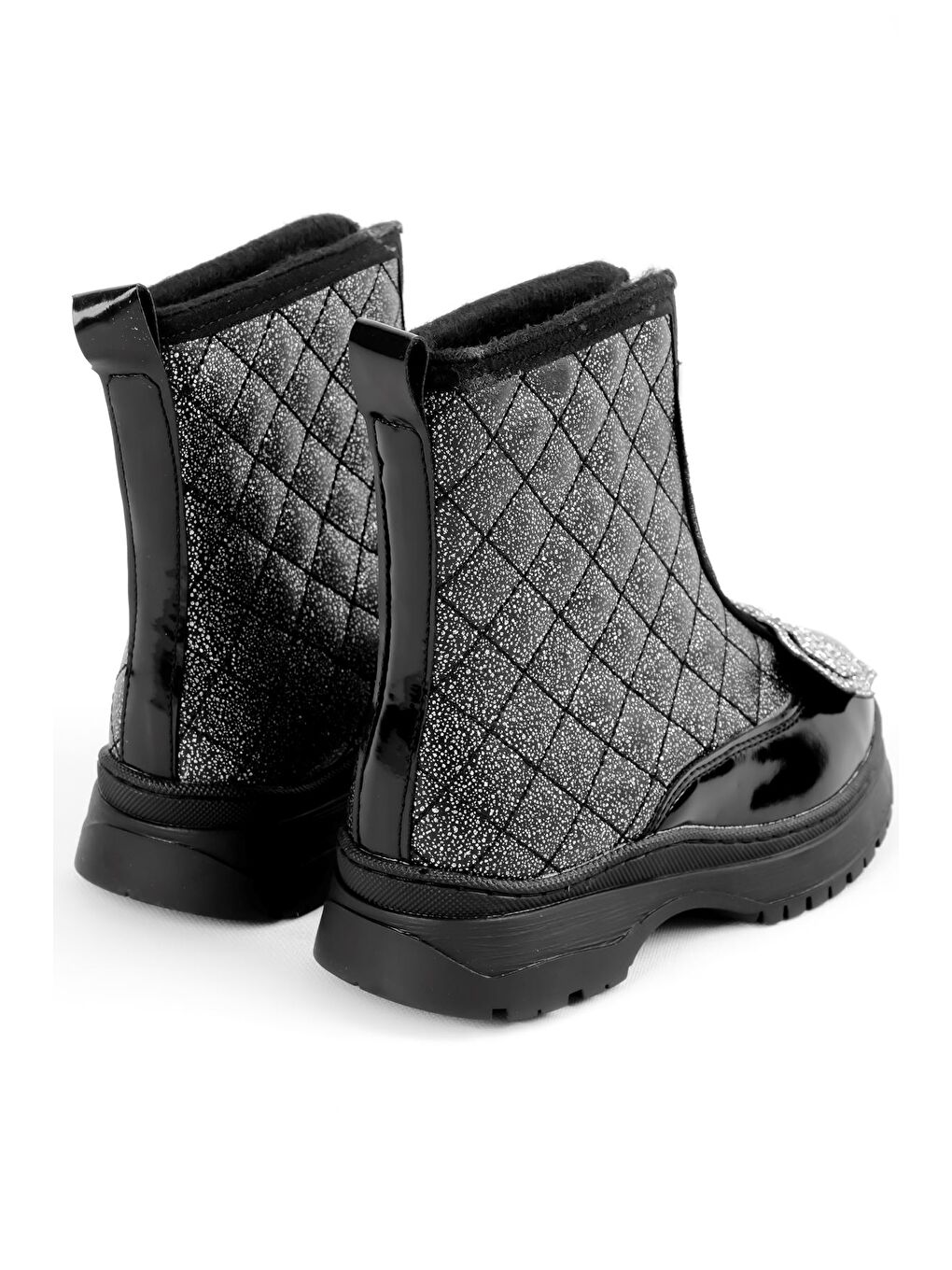 Siyah PONNY Tırtıklı Kaymaz Taban Önü Fermuarlı ve Fiyonklu Çocuk Kışlık Bot-4