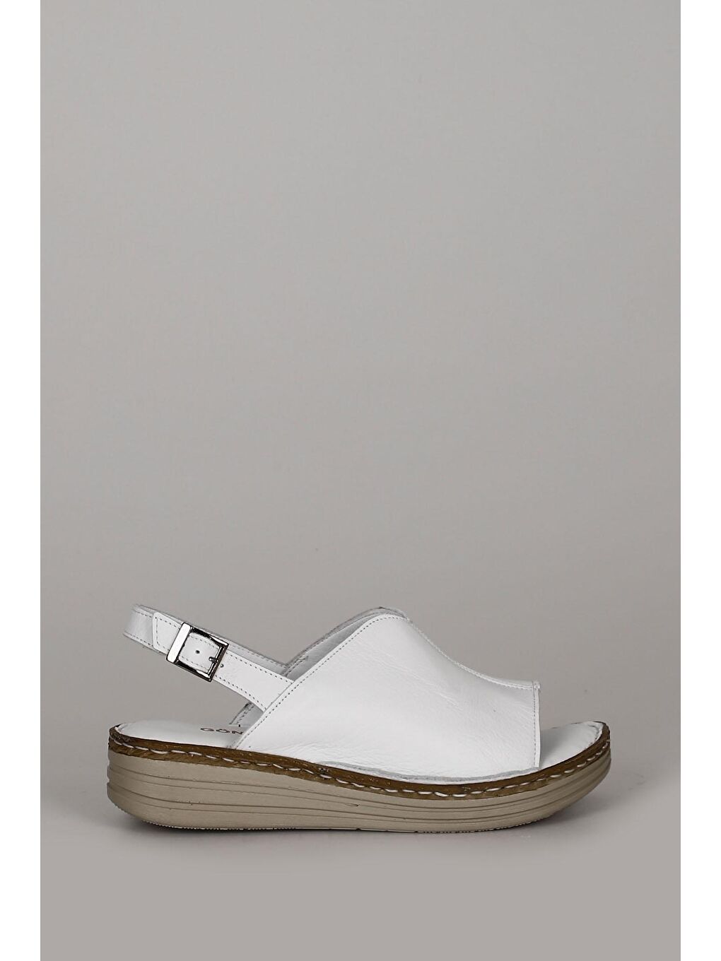Beyaz Hakiki Deri Dolgu Taban Kadın Sandalet 42232-3