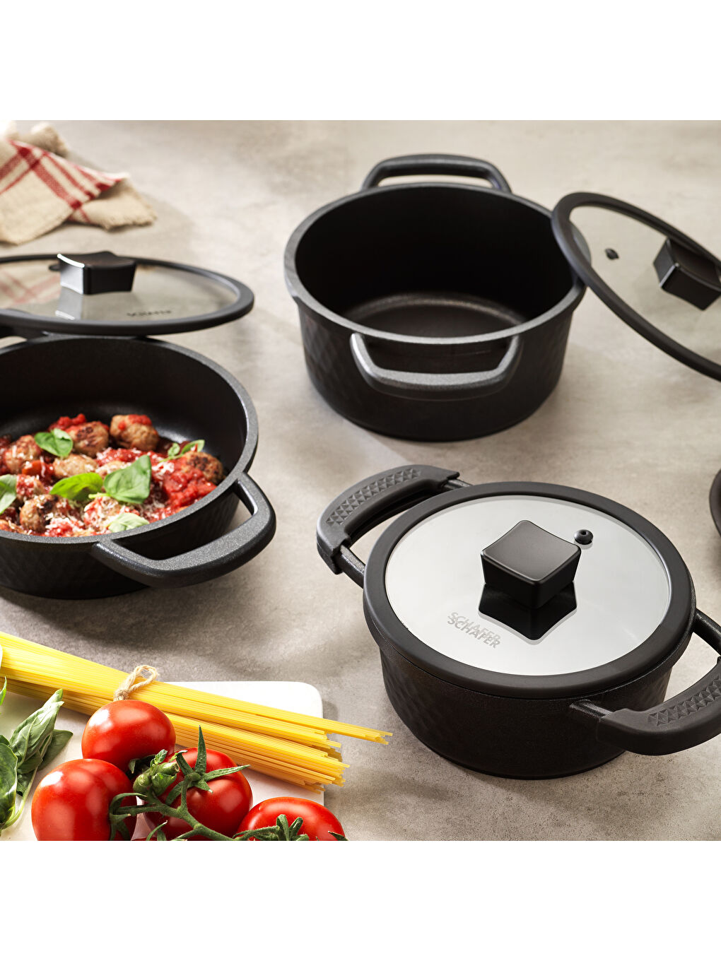 Hektor 3 lü Döküm Tencere Seti 6 Parça-Siyah-1