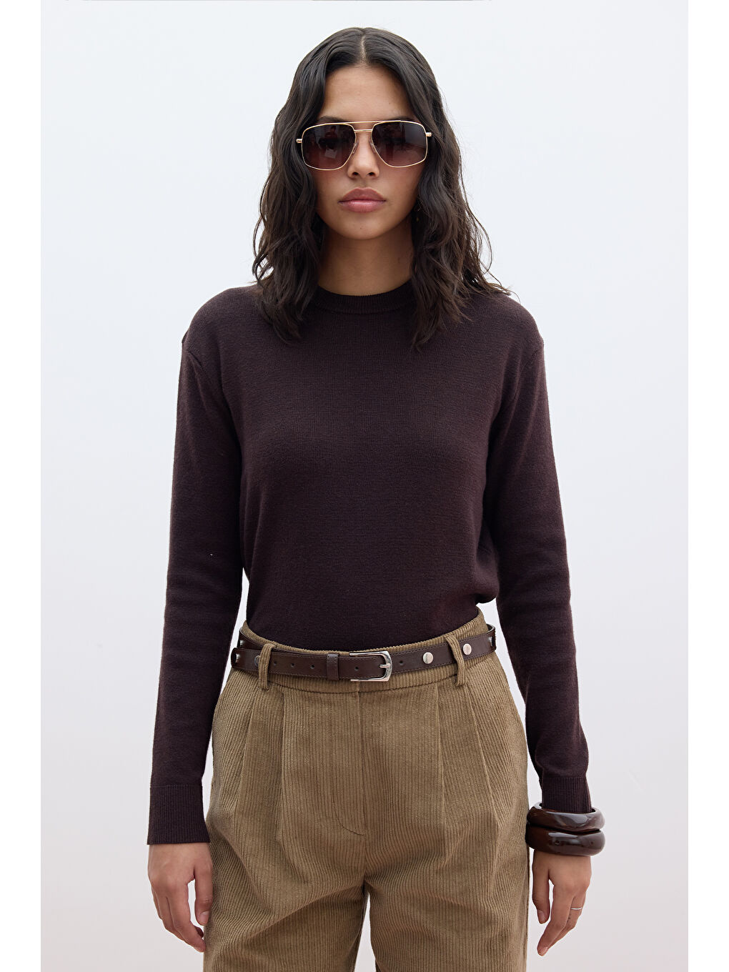 Kahverengi Yumuşak Dokulu Triko Kazak Acı Kahve