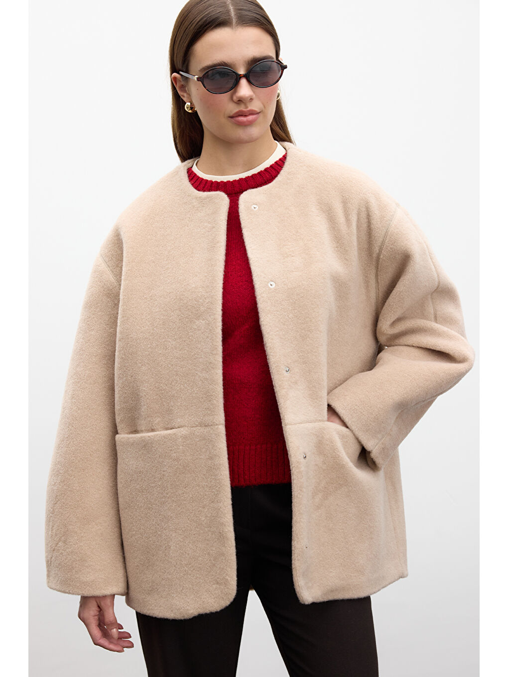 Bej Cepli Kaşe Kaban Latte-1