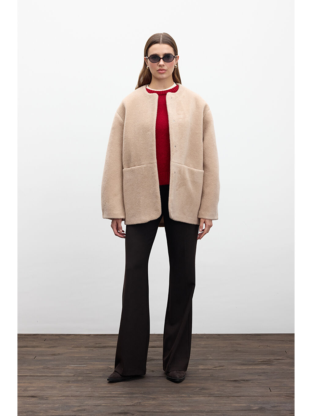 Bej Cepli Kaşe Kaban Latte-3