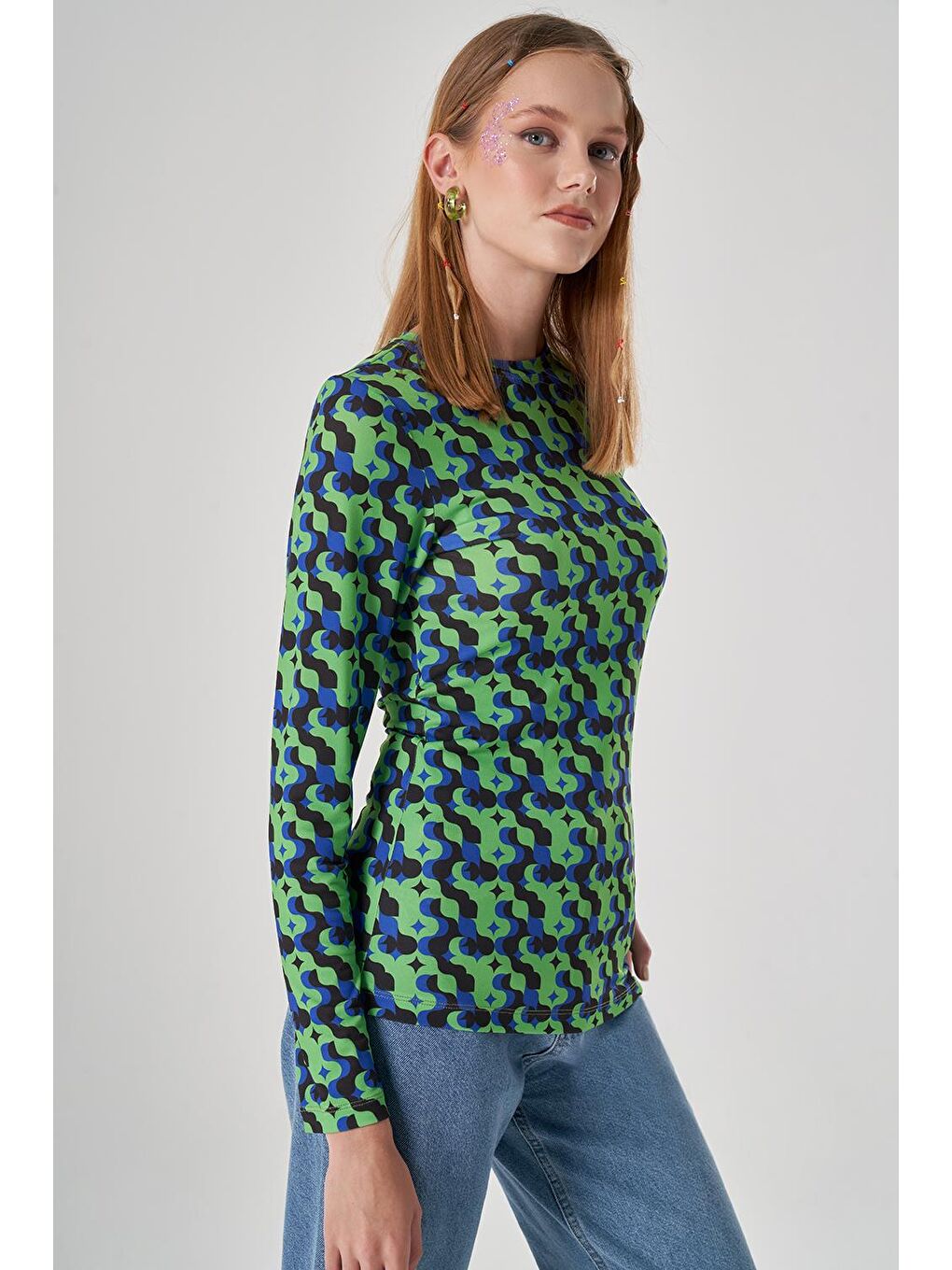 Grafik Baskılı Yeşil Sandy Bluz-2