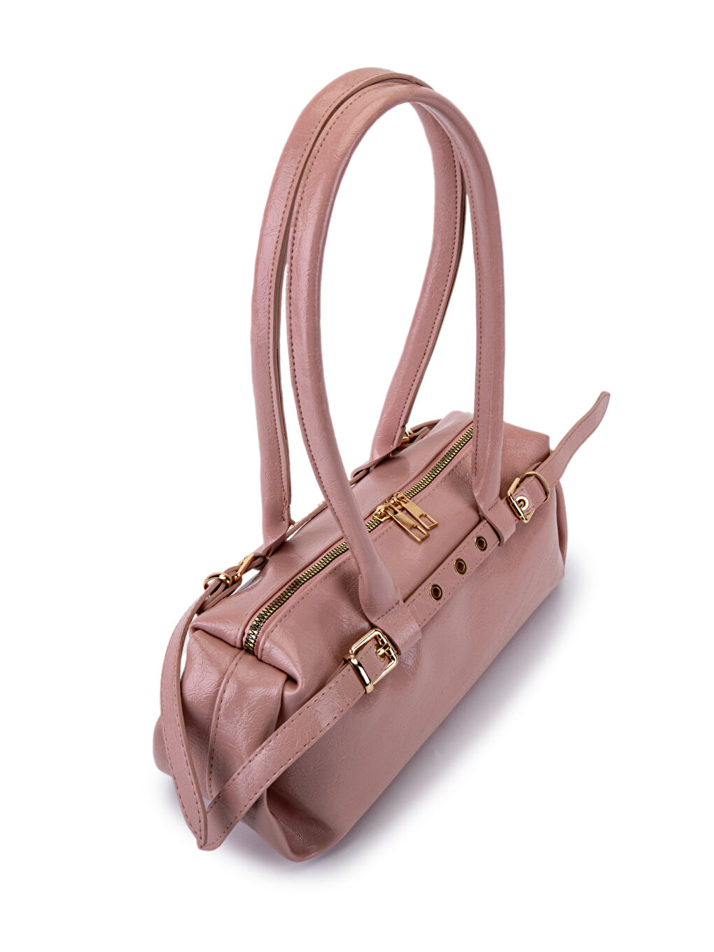 Pembe Kemer Detaylı Rugan Suni Deri Omuz Çanta Anfora Pudra-1