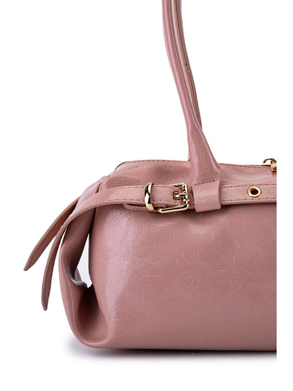Pembe Kemer Detaylı Rugan Suni Deri Omuz Çanta Anfora Pudra-2