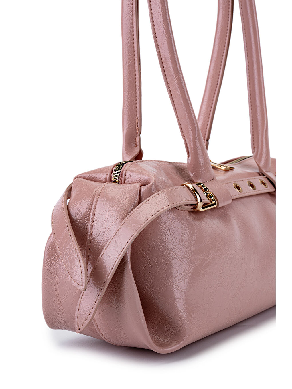 Pembe Kemer Detaylı Rugan Suni Deri Omuz Çanta Anfora Pudra-3