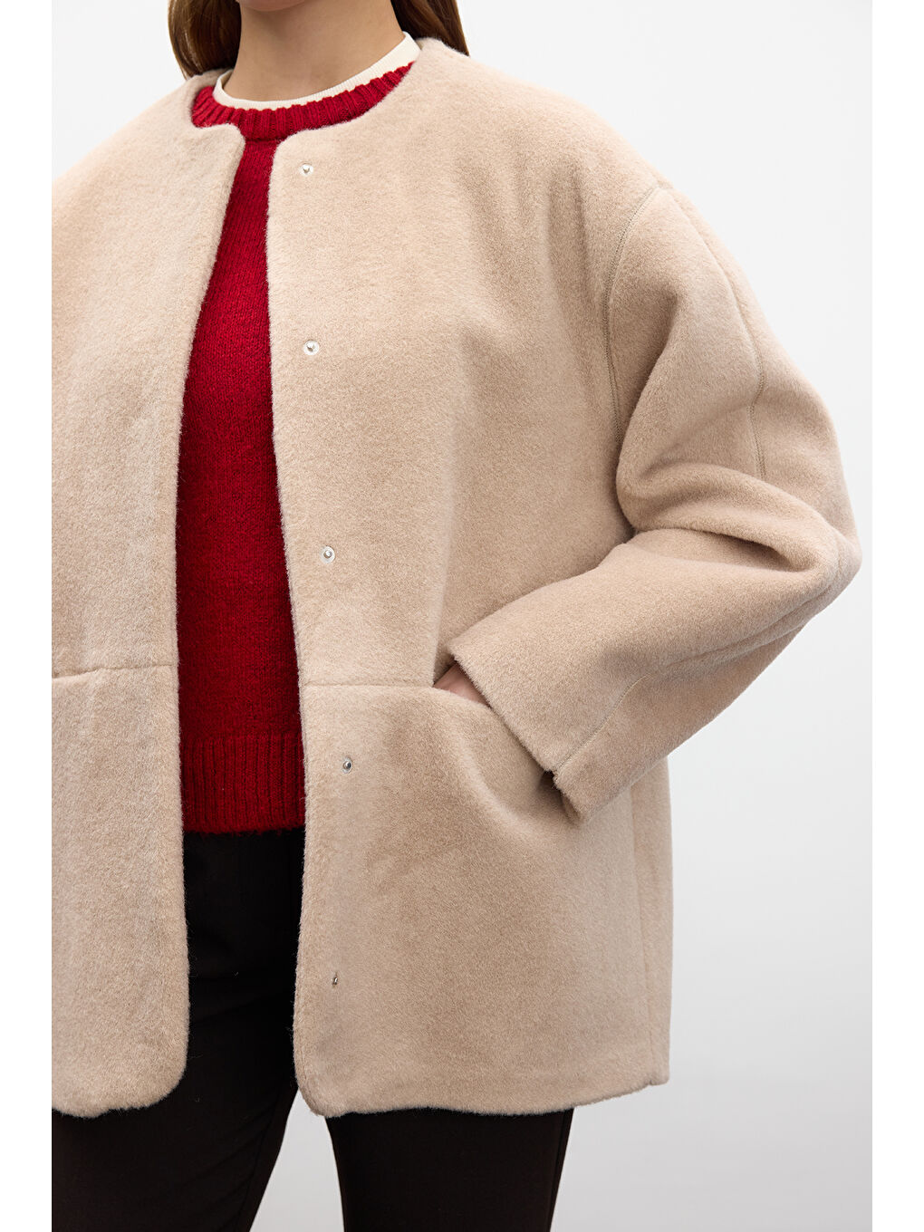 Bej Cepli Kaşe Kaban Latte-5