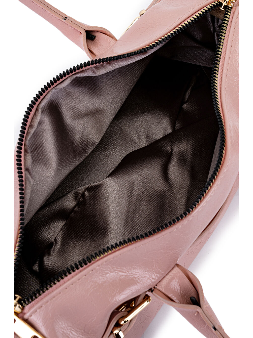 Pembe Kemer Detaylı Rugan Suni Deri Omuz Çanta Anfora Pudra-5