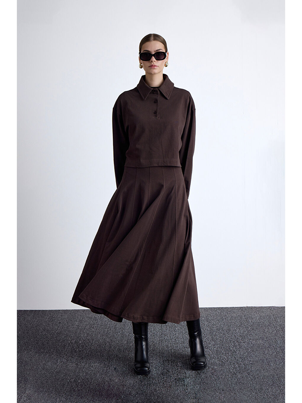 Premıum Örme Oversıze Bluz Kahverengi-3