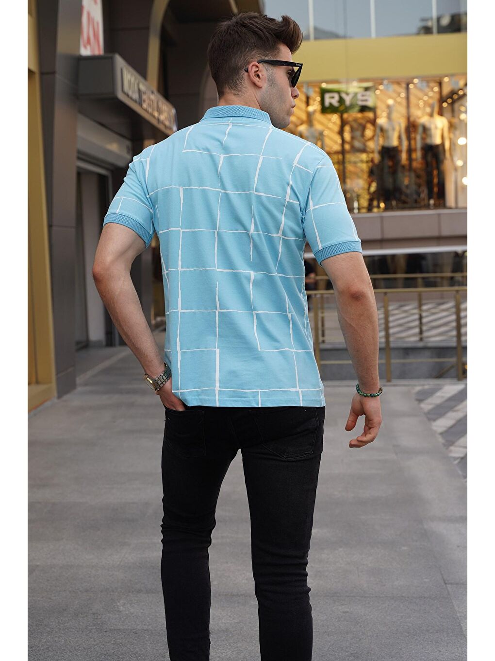 Mavi Desenli Polo Yaka Tişört 5887-1