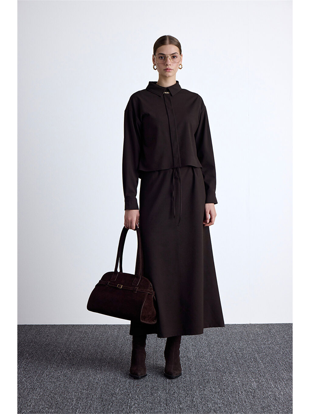 Kahverengi Bel Ayarlamalı Etek Acı Kahve