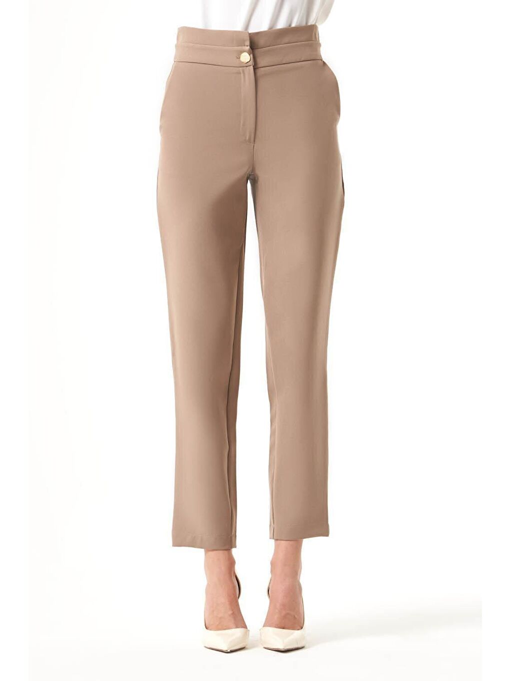 Bej Kat Kemerli Vizon Pantolon-11