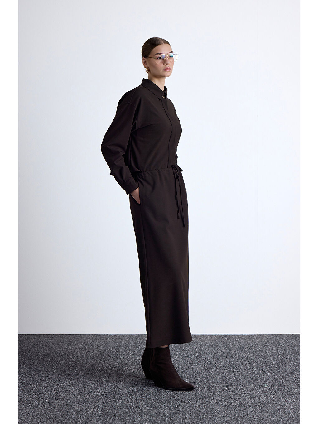 Kahverengi Bel Ayarlamalı Etek Acı Kahve-2