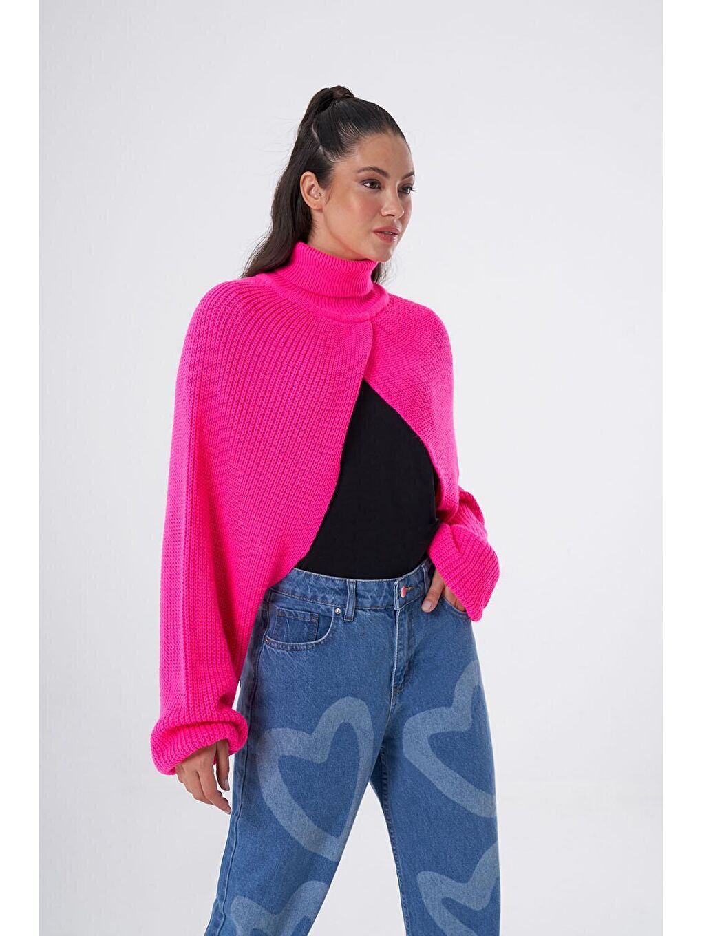 Mizalle Bolero Kollu Fuşya Triko - 1