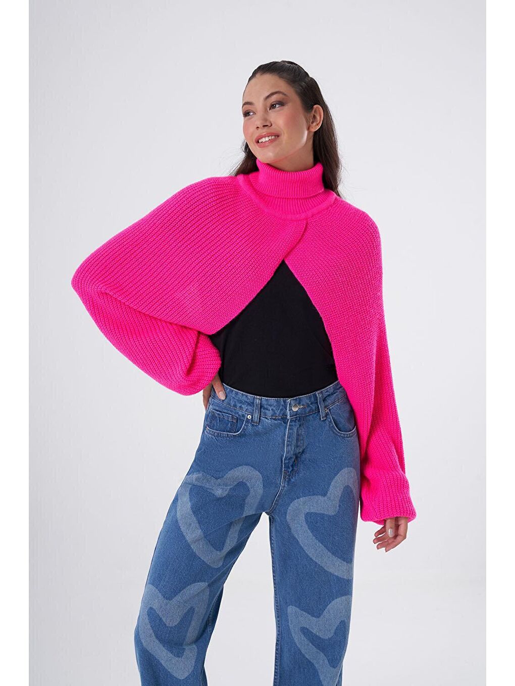 Mizalle Bolero Kollu Fuşya Triko - 2