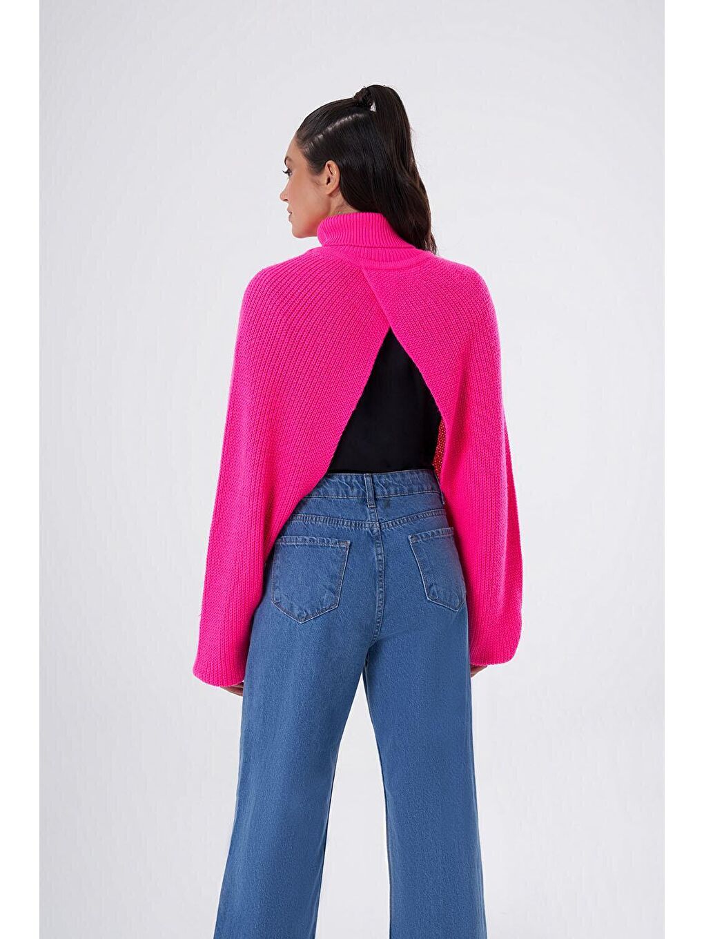 Mizalle Bolero Kollu Fuşya Triko - 3