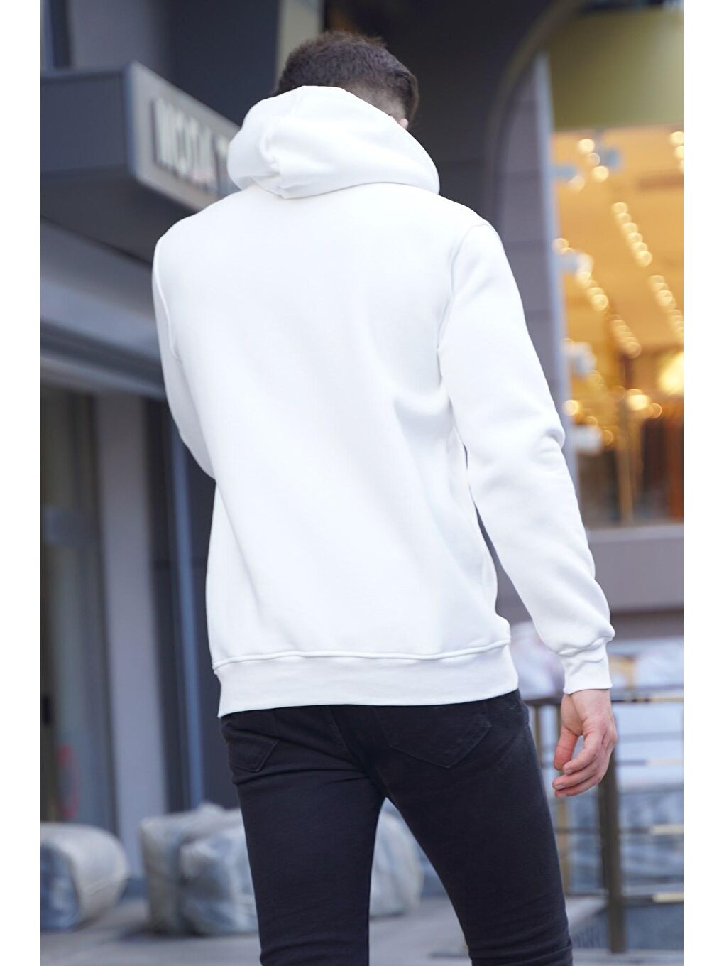 Beyaz Baskılı Kapüşonlu Sweatshirt 6006-1