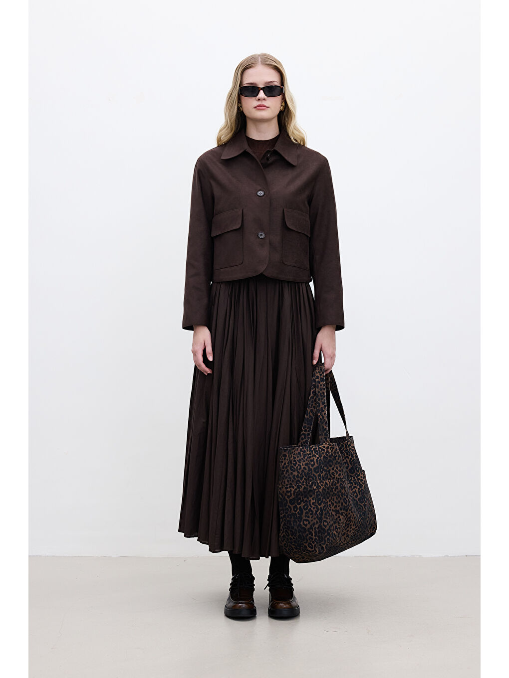 Kahverengi Pılıse Maxı Etek Acı Kahve-3