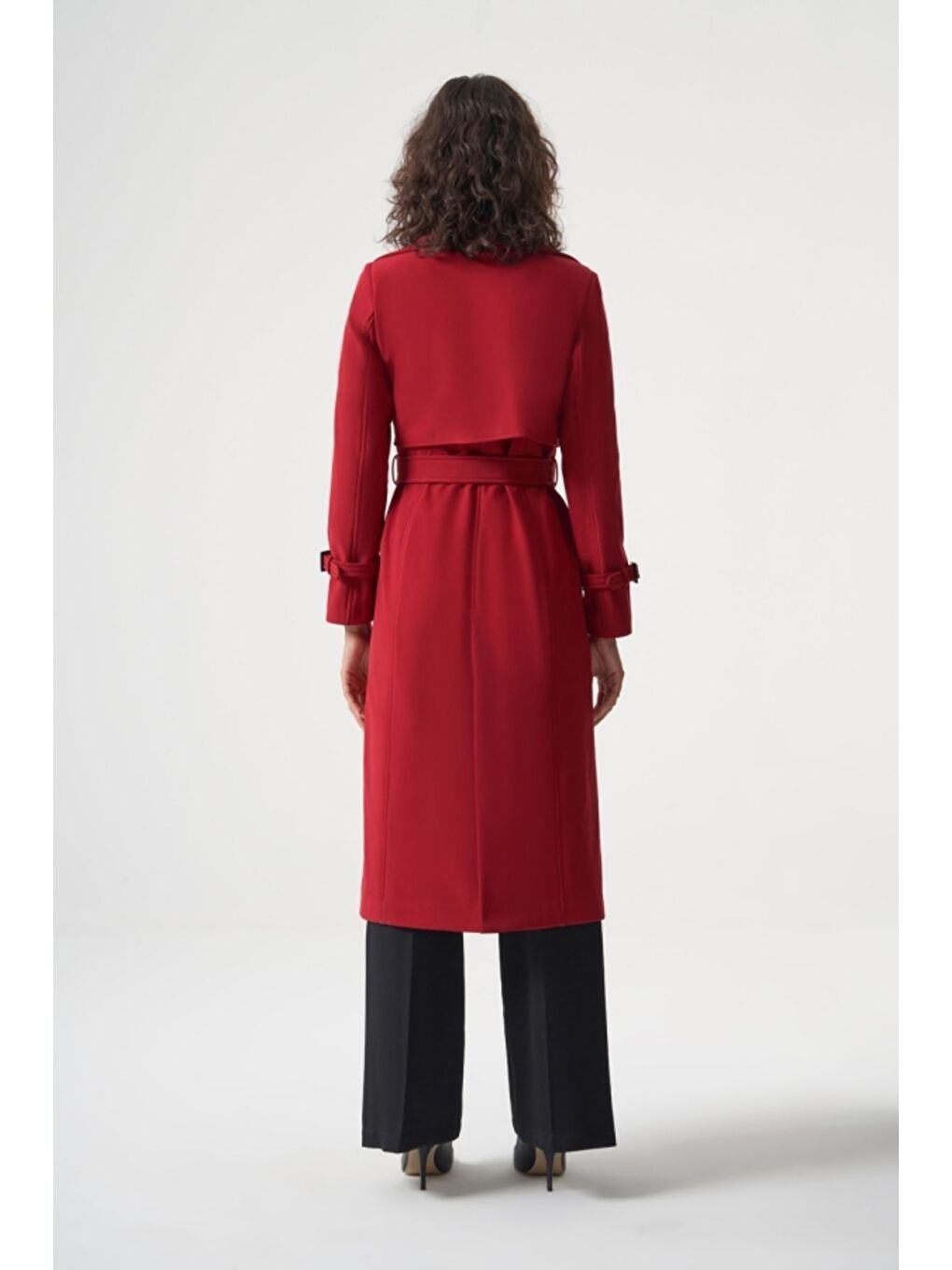 MZL Premium Kırmızı Uzun Trenç Kaşe Kaban-3