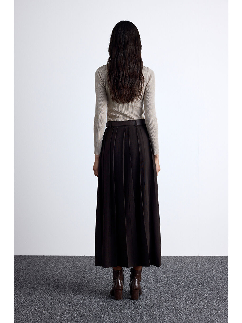 Kahverengi Geniş Pileli Etek Acı Kahve-4