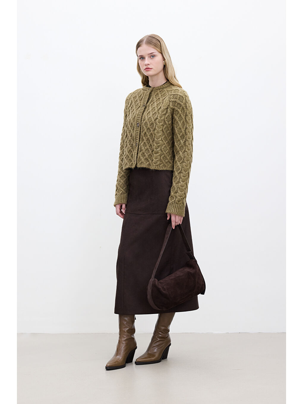 Kahverengi Saç Örgülü Hırka Toprak-2