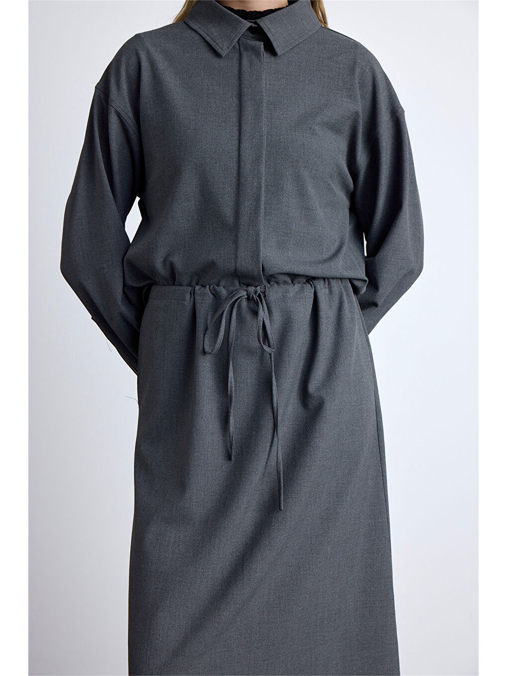 Karışık Dökümlü Crop Gömlek Gri-4