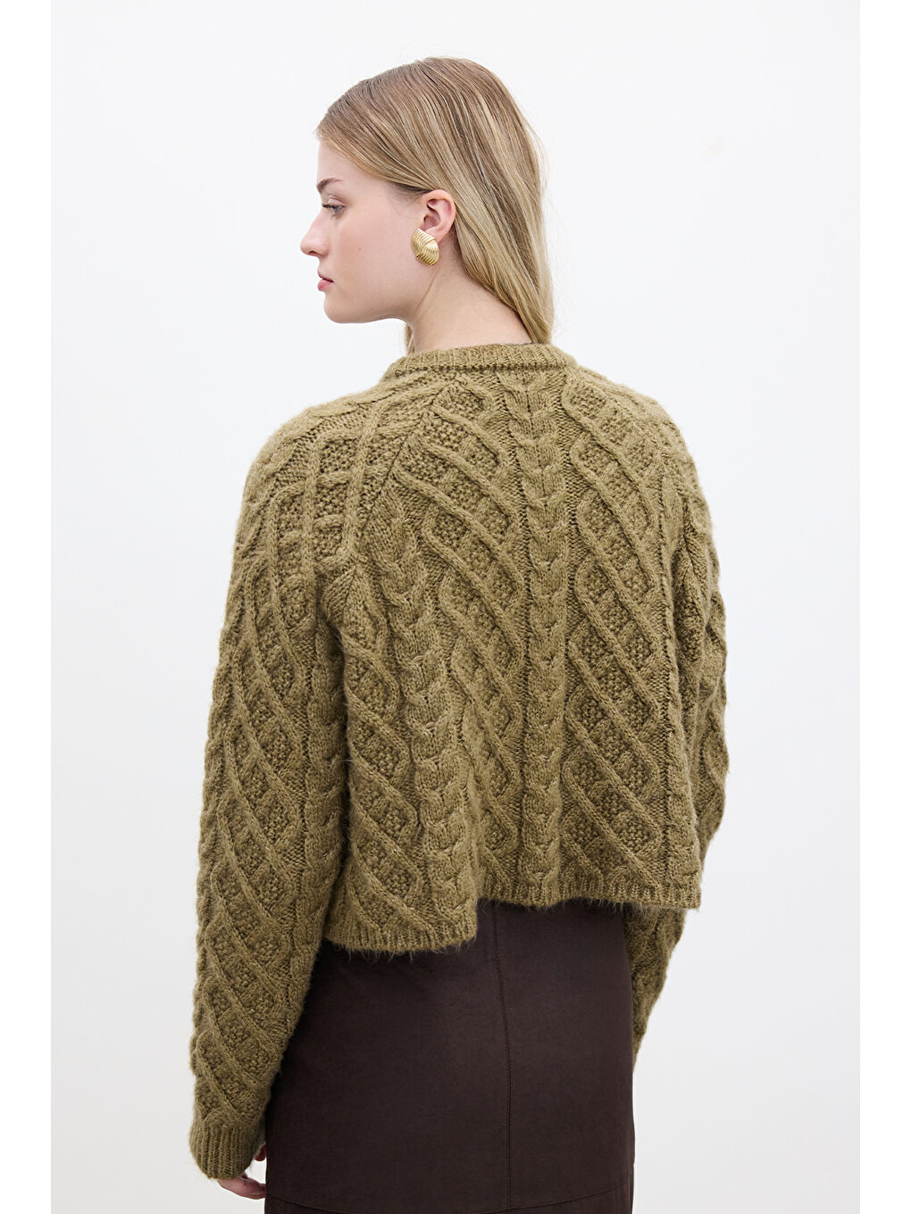 Kahverengi Saç Örgülü Hırka Toprak-4