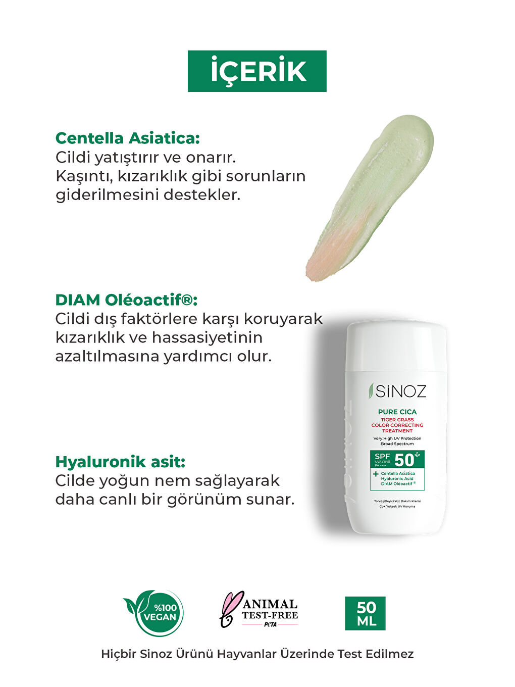 Pure Cica Tiger Grass Anında Ton Eşitleyici Onarıcı Nemlendirici Spf50 Sıvı Yüz Güneş Kremi-2