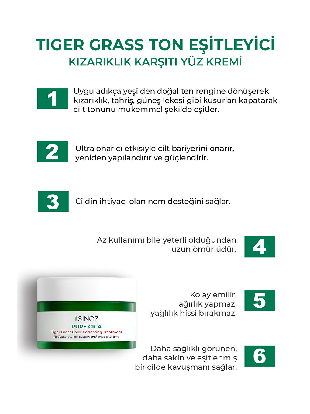 Pure Cica Tiger Grass Ton Eşitleyici Yoğun Onarıcı Yatıştırıcı Kızarıklık Karşıtı Yüz Kremi 15 ML-1