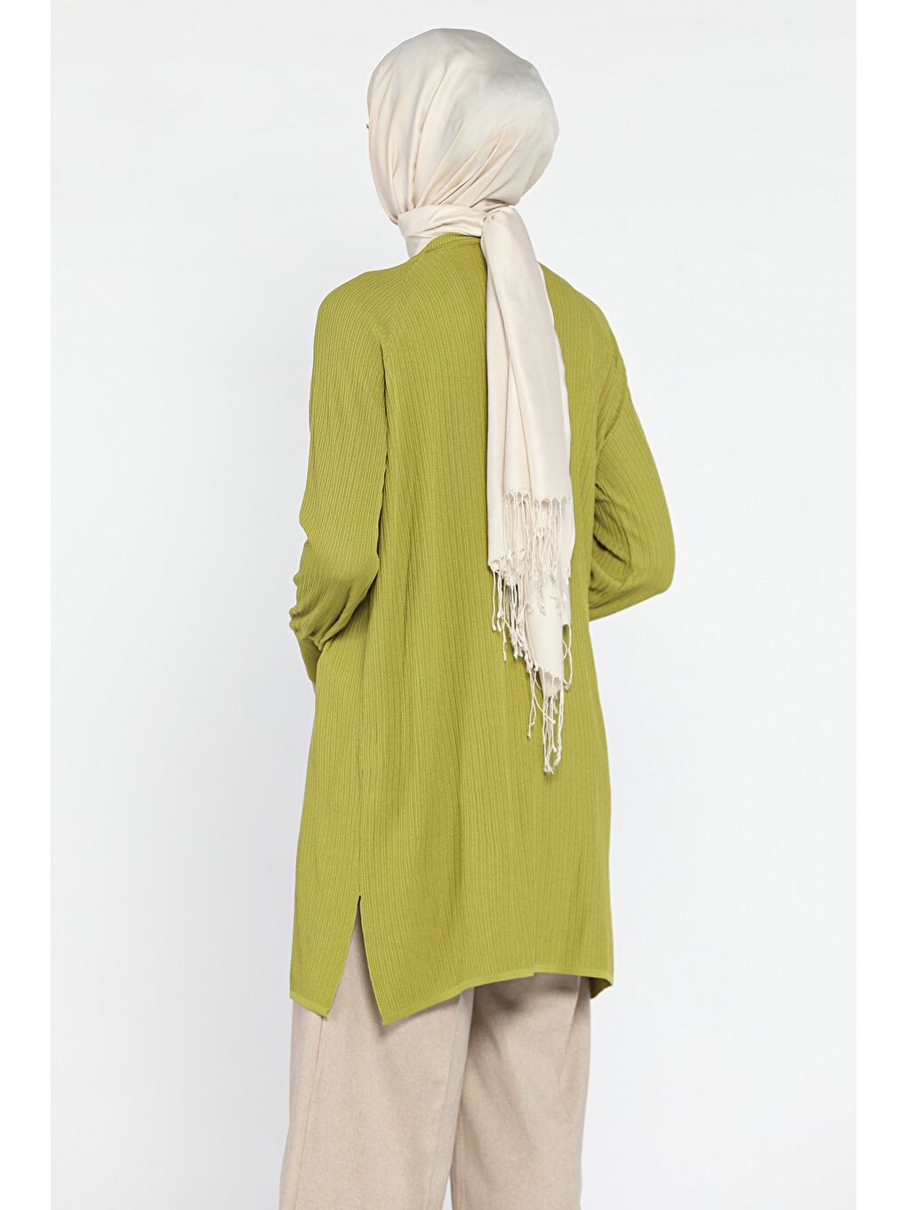 Yeşil Bisiklet Yaka Taş Detaylı Tesettür Tunik-4