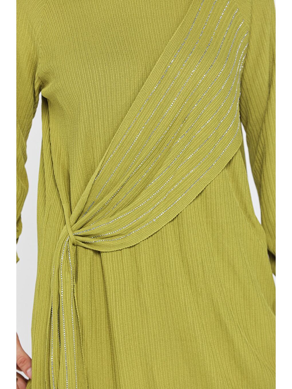 Yeşil Bisiklet Yaka Taş Detaylı Tesettür Tunik-7