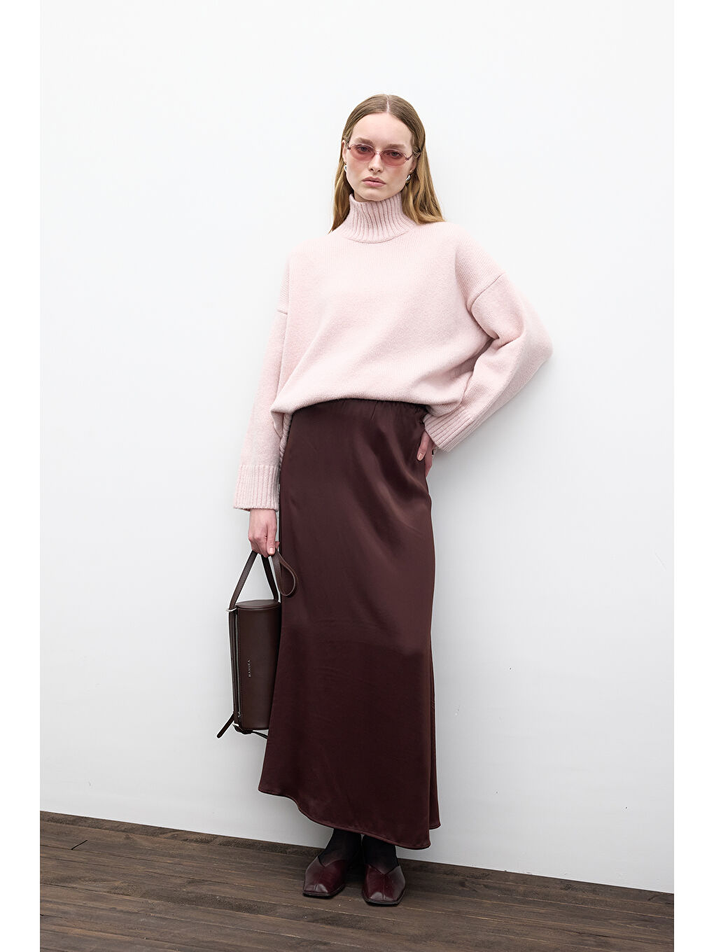 Kahverengi Saten Midi Etek Acı Kahve-3