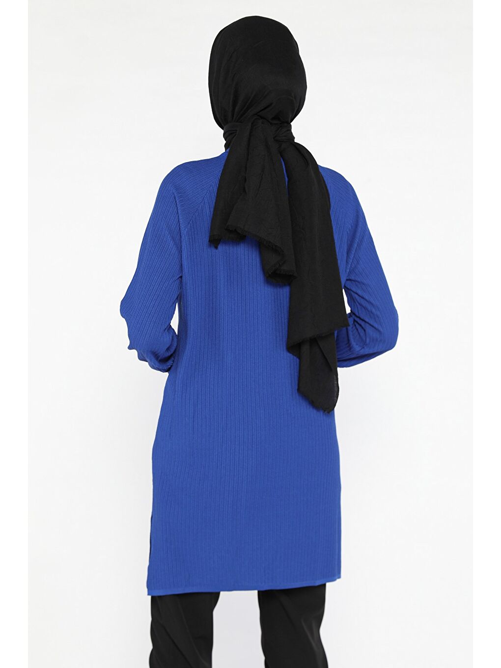 Mavi Bisiklet Yaka Taş Detaylı Tesettür Tunik-4