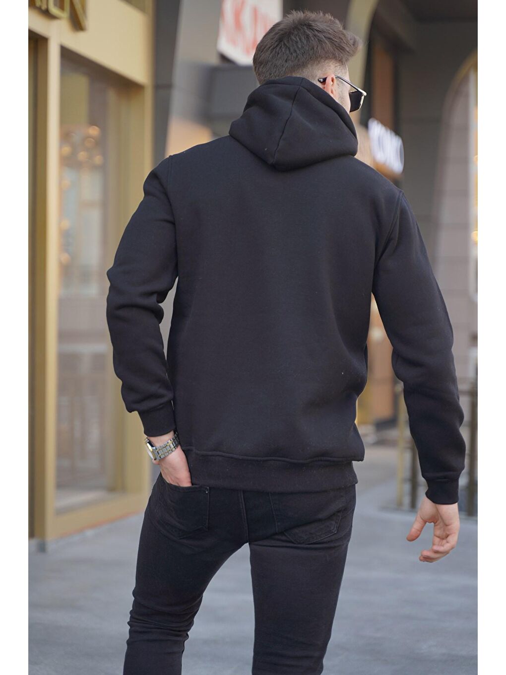 Siyah Baskılı Kapüşonlu Erkek Hoodie 5898-1