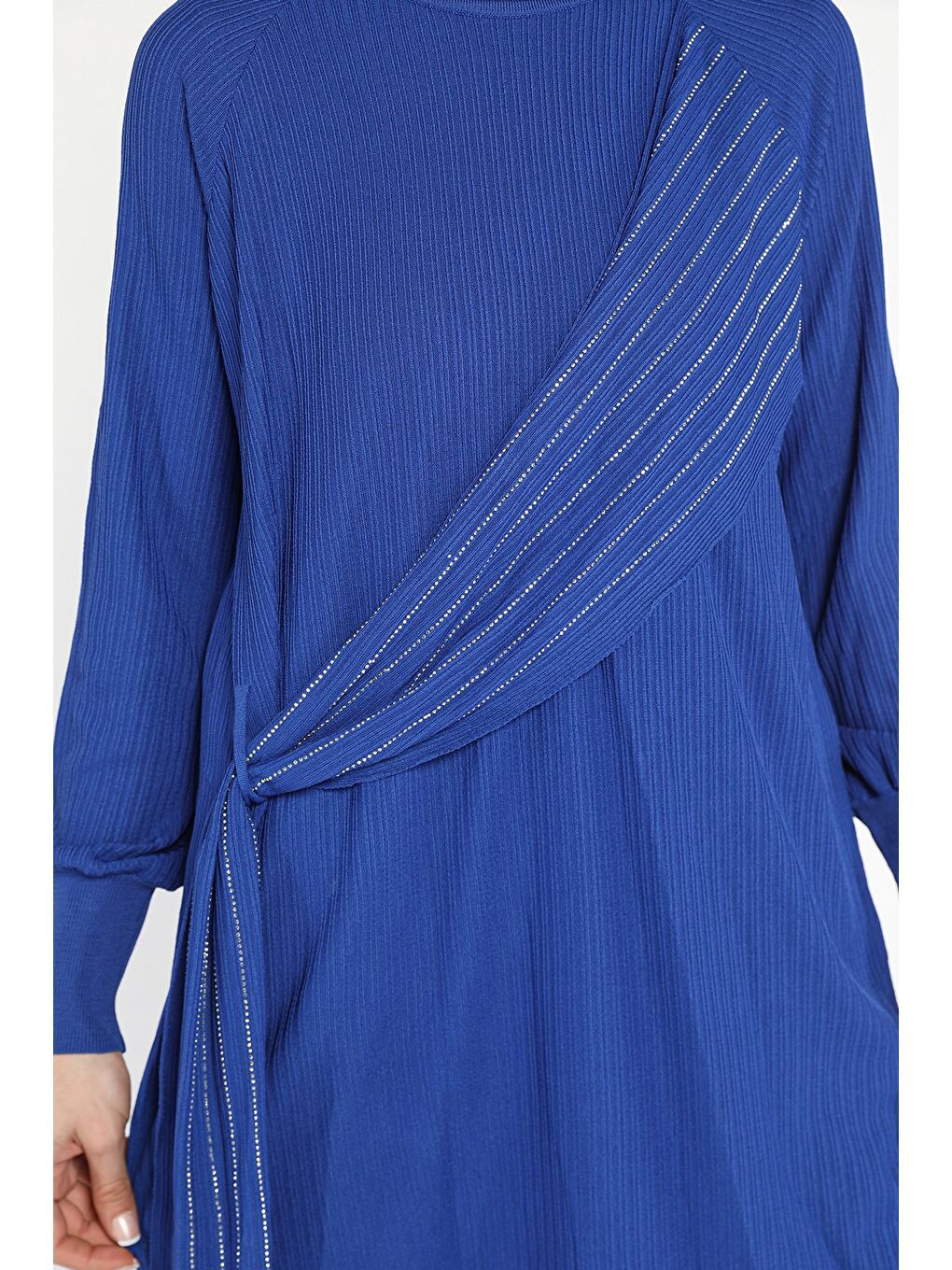 Mavi Bisiklet Yaka Taş Detaylı Tesettür Tunik-7