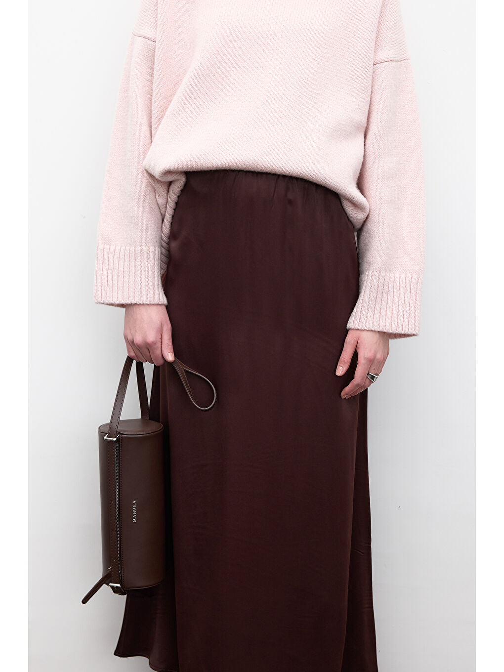 Kahverengi Saten Midi Etek Acı Kahve-4
