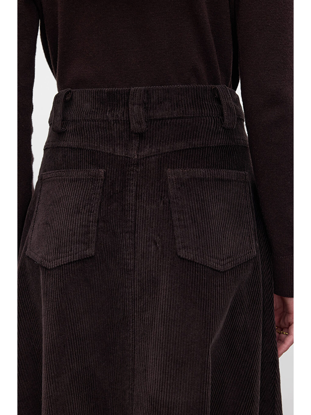 Kahverengi Fitilli Kadife Uzun Etek Acı Kahve-6