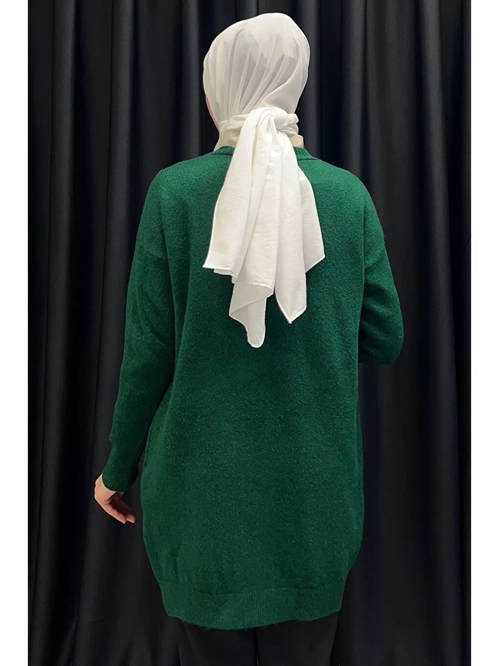 Yeşil İnci Detaylı Tesettür Triko Hırka-7